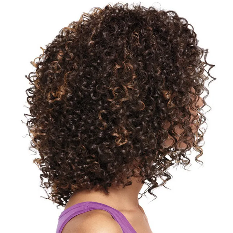 14Inch Brown Hair Synthetic Short Curly Bangs Wig