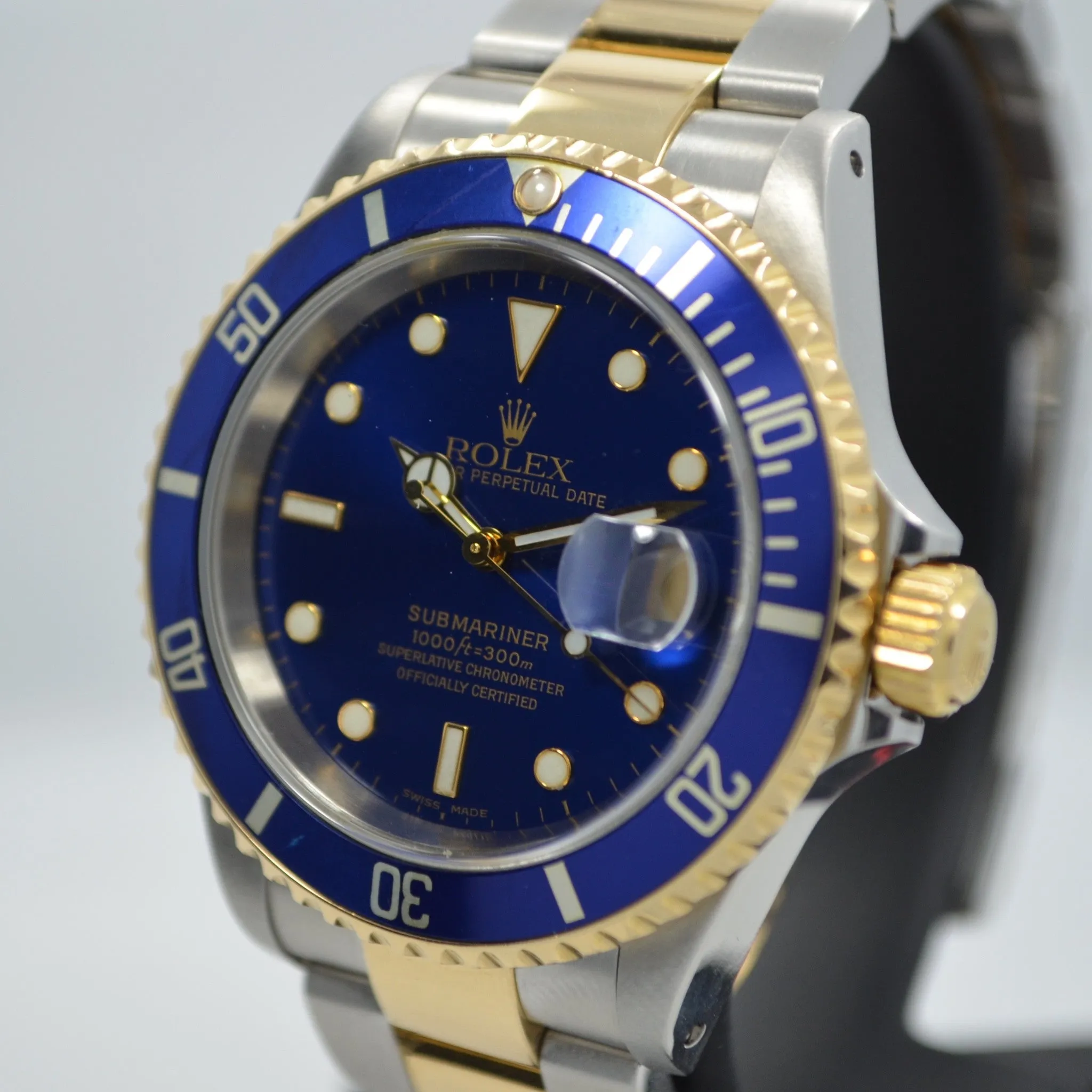 2002 Rolex Submariner 16613 Steel 18K Gold Blue "Y" Serial Box Papers Watch