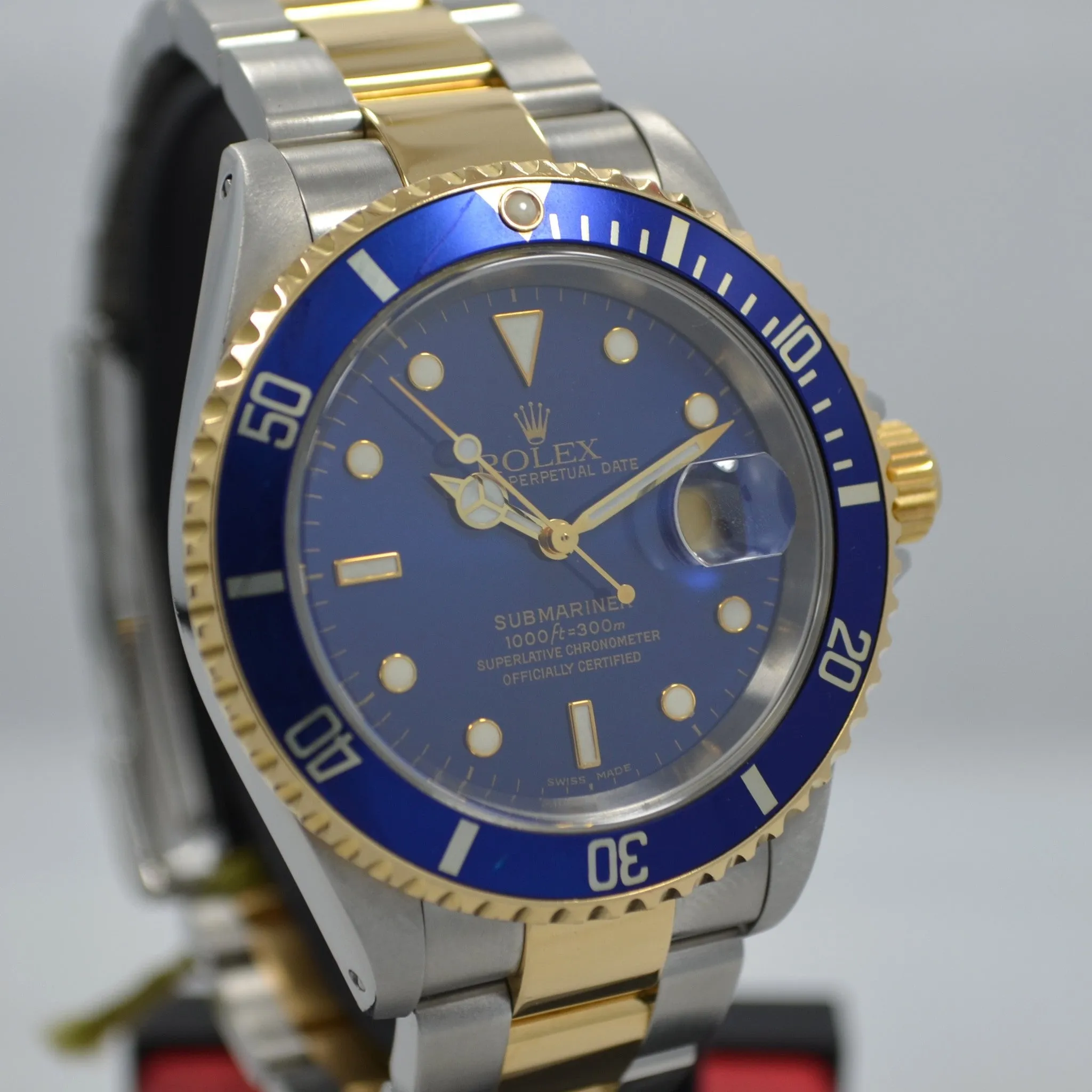 2002 Rolex Submariner 16613 Steel 18K Gold Blue "Y" Serial Box Papers Watch