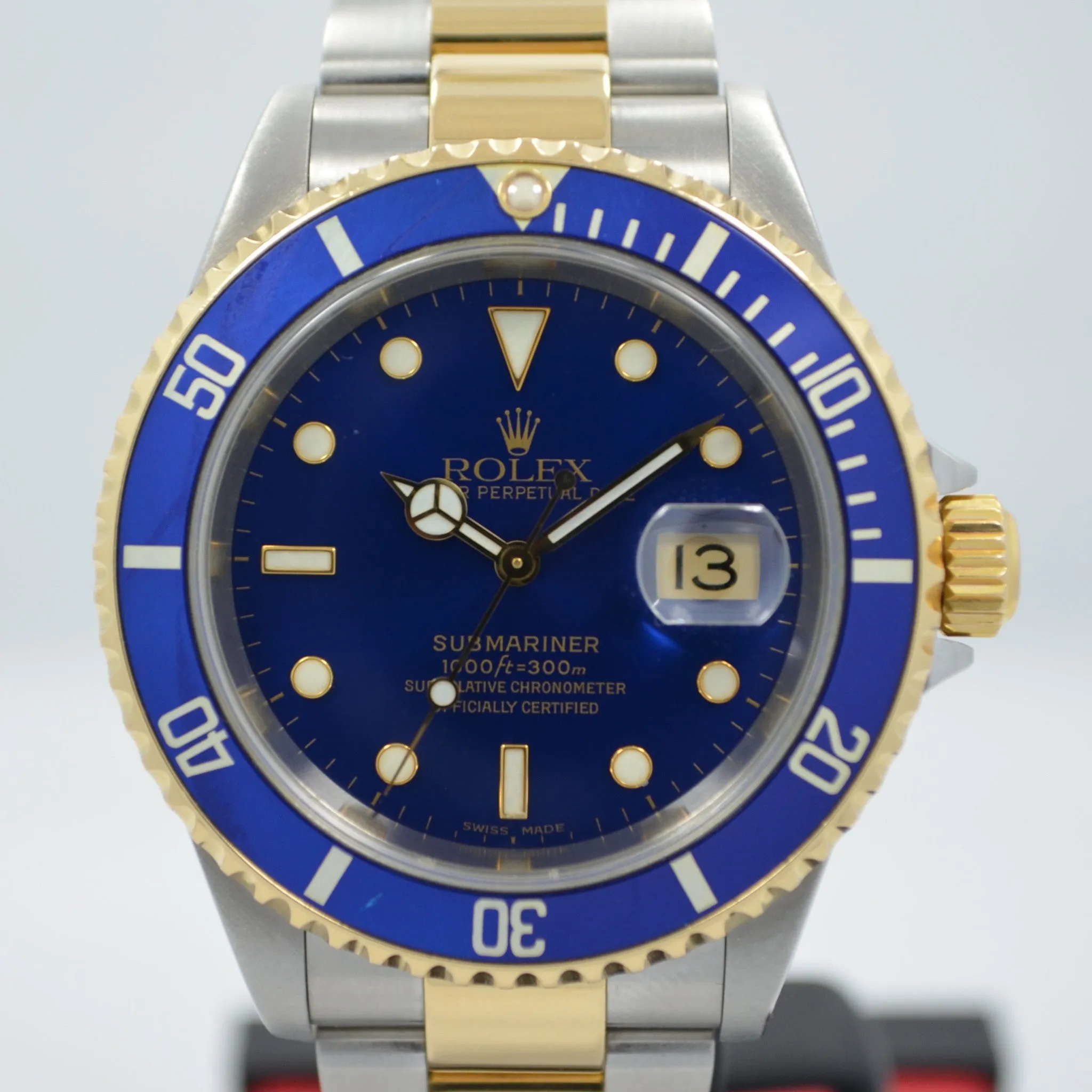 2002 Rolex Submariner 16613 Steel 18K Gold Blue "Y" Serial Box Papers Watch