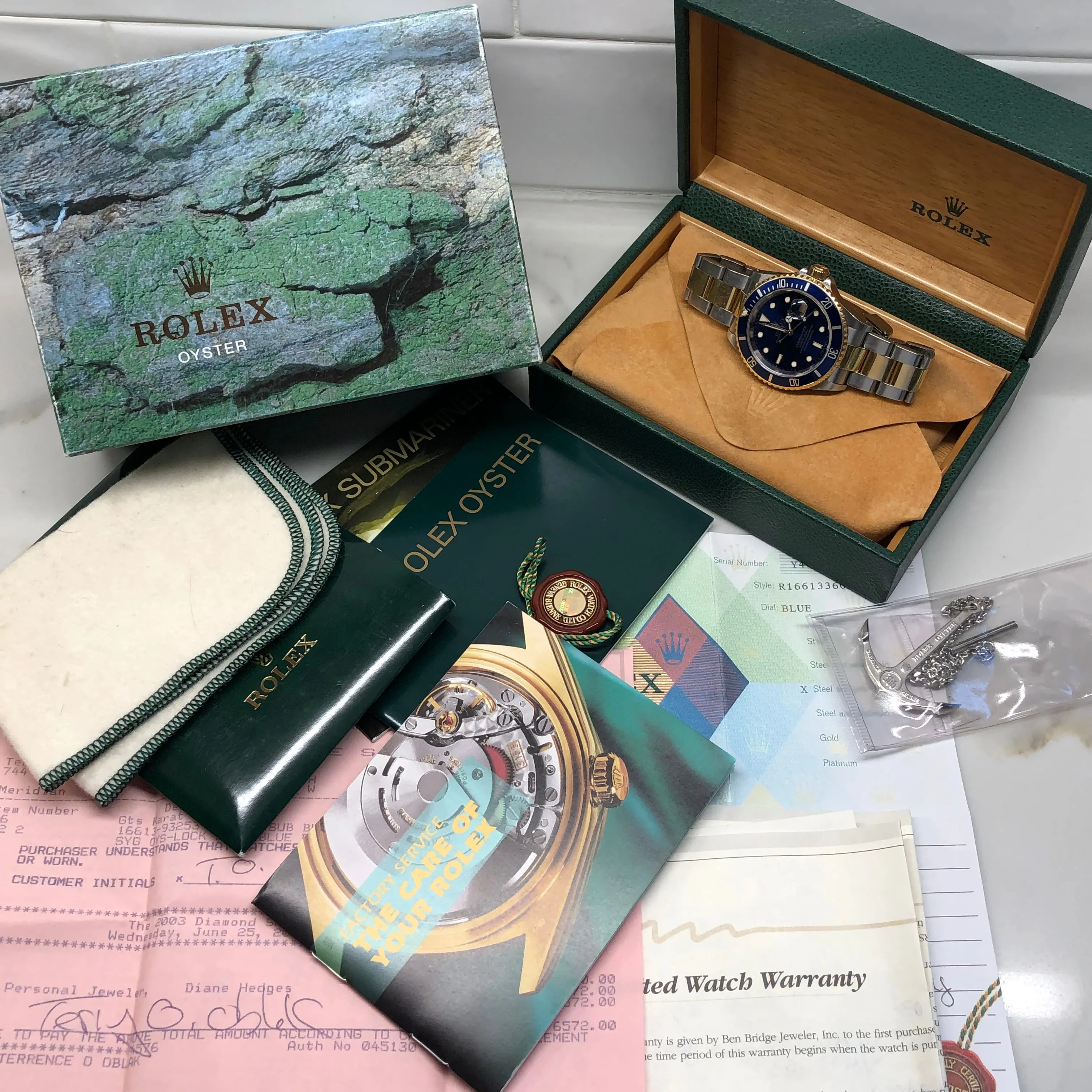 2002 Rolex Submariner Date 16613 Blue Two Tone Oyster 18K Steel Wristwatch Box Papers