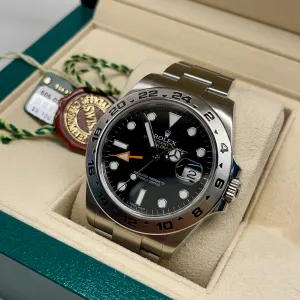 2014 Rolex Explorer II 216570 Stainless Steel GMT Oyster Black Wristwatch Box Papers