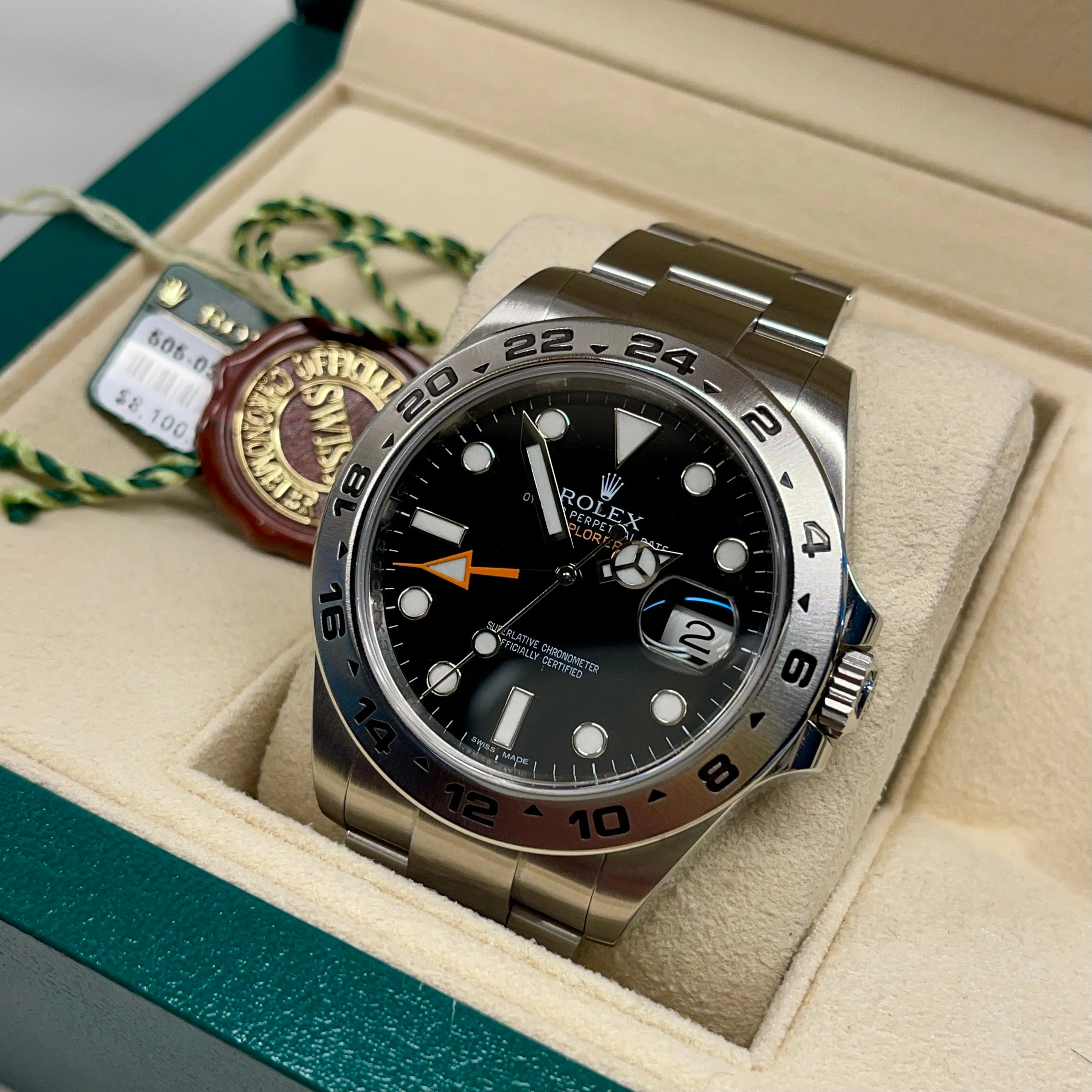 2014 Rolex Explorer II 216570 Stainless Steel GMT Oyster Black Wristwatch Box Papers
