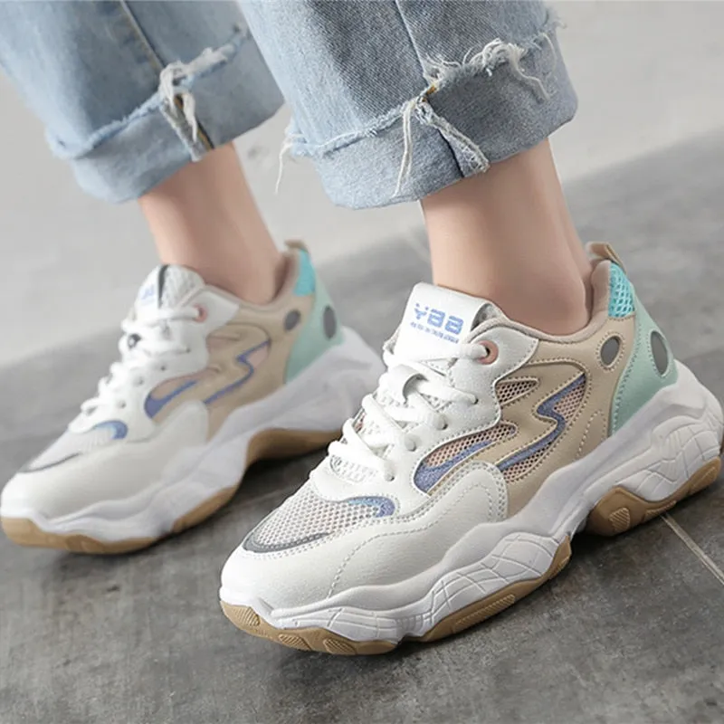 2019 running Shoes Woman autumn Comfortable Breathable PU Mesh Flats Female Platform Sneakers Women LL-29