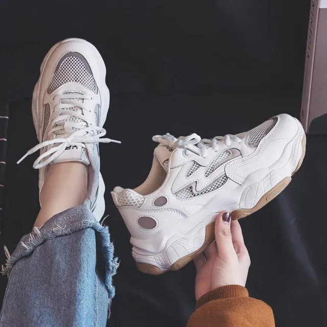 2019 running Shoes Woman autumn Comfortable Breathable PU Mesh Flats Female Platform Sneakers Women LL-29
