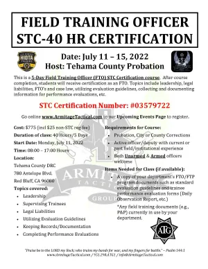 2022/07/11 - 40 Hour Field Training Officer (FTO) STC Certification Course - Red Bluff, CA