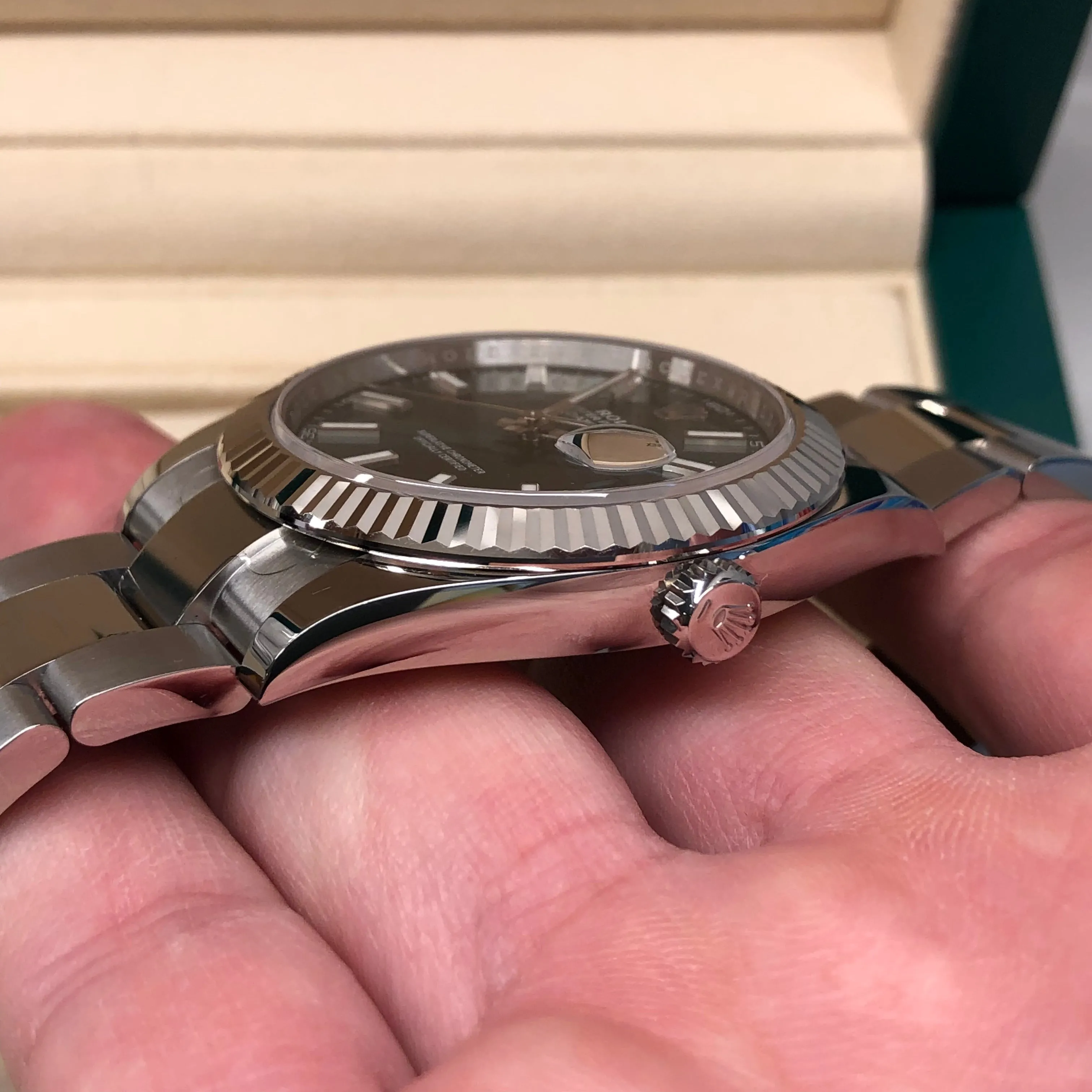 2023 Rolex Datejust 126334 Mint Green Fluted 41mm Steel Oyster Wristwatch with Box and Papers