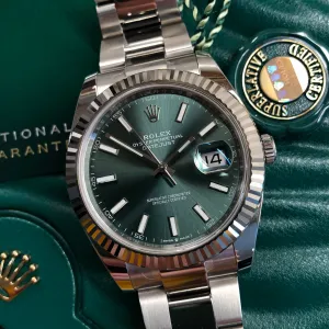 2023 Rolex Datejust 126334 Mint Green Fluted 41mm Steel Oyster Wristwatch with Box and Papers