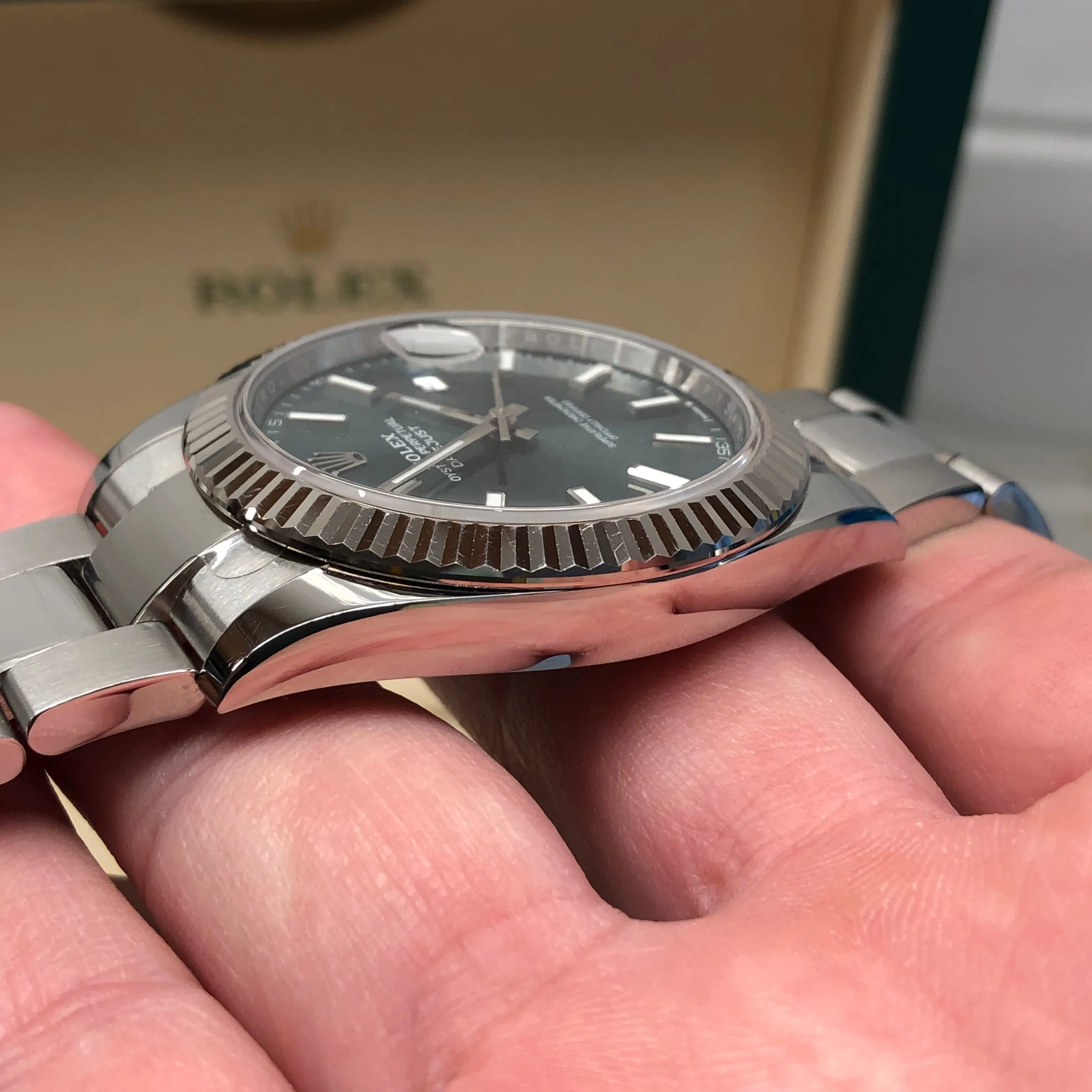 2023 Rolex Datejust 126334 Mint Green Fluted 41mm Steel Oyster Wristwatch with Box and Papers