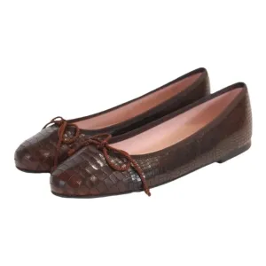 37650 - Brown Croc Leather Flats for Teen/Women by Pretty Ballerinas