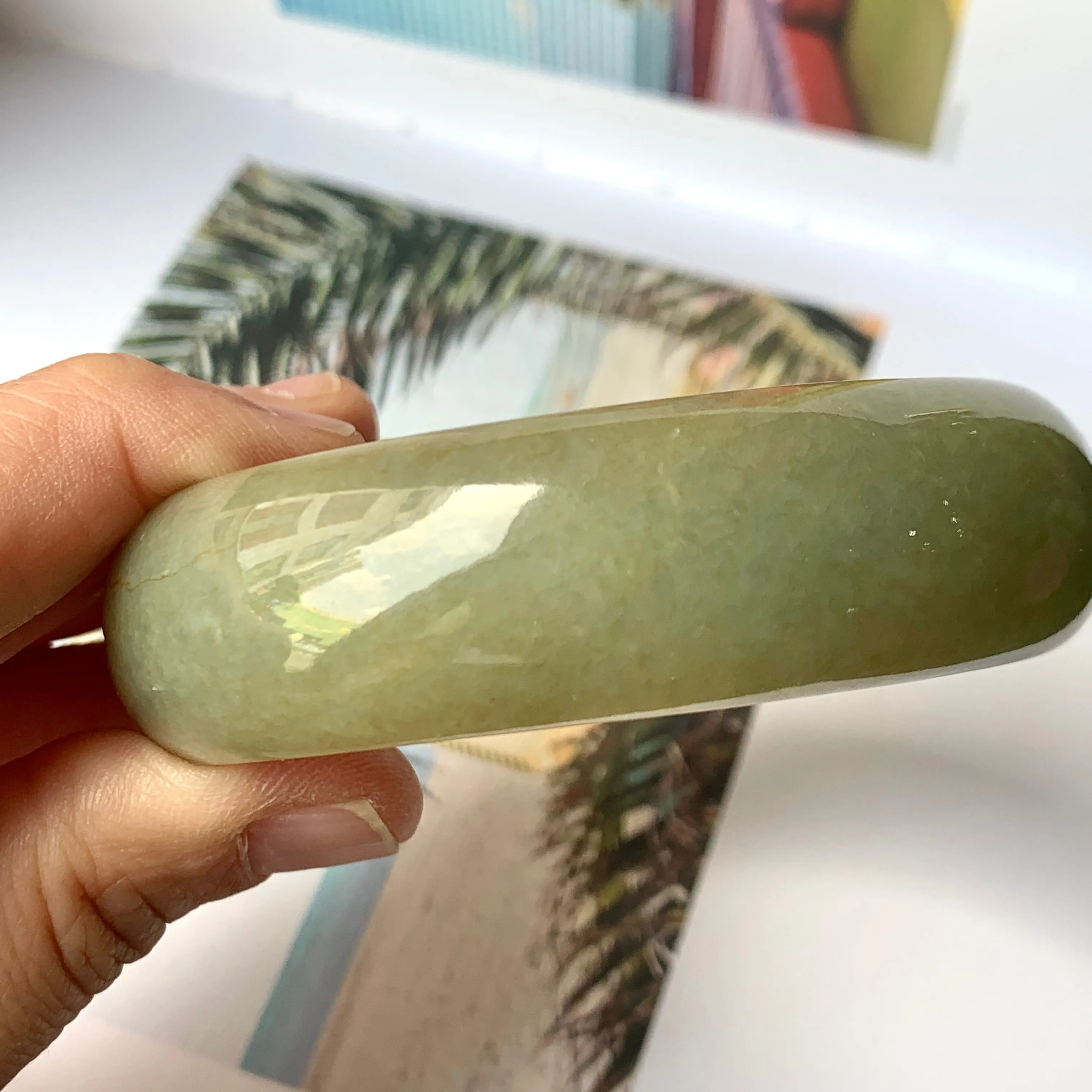 58mm A-Grade Natural Yellowish Green Jadeite Modern Round Bangle No.151101