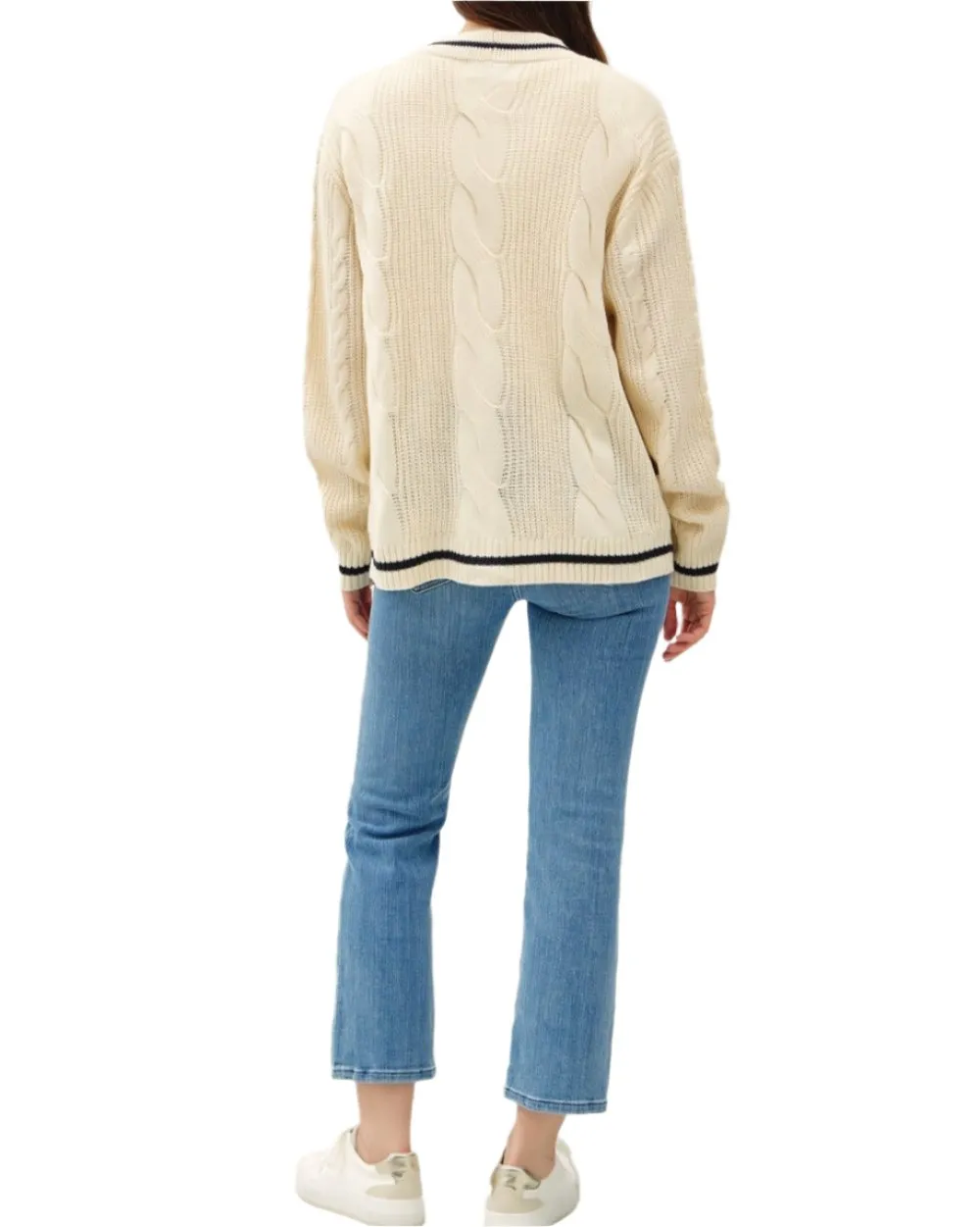 Anita Cable-Knit V-Neck Cardigan - Ivory/Black