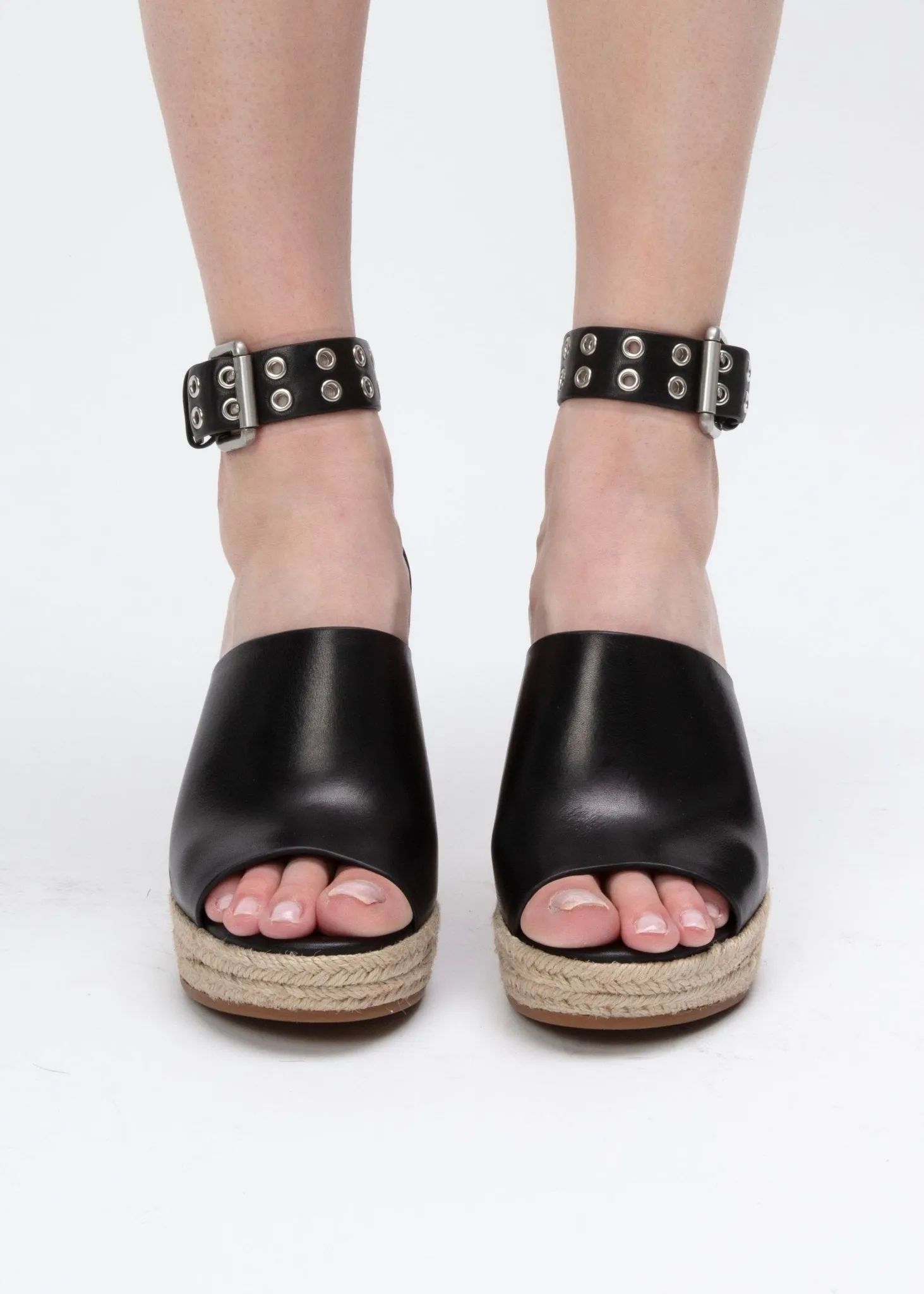 Anteros Espadrille Wedge - Leather in Black