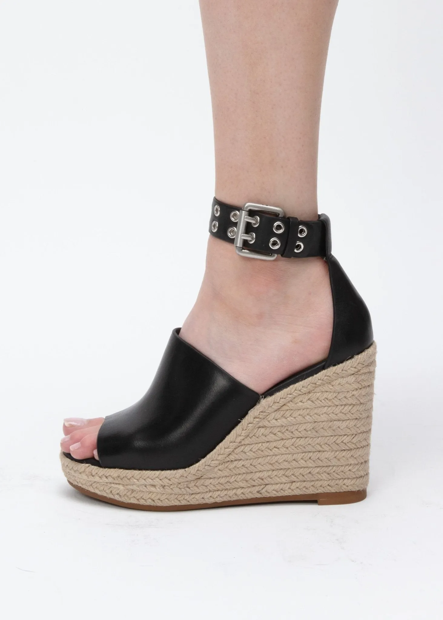 Anteros Espadrille Wedge - Leather in Black