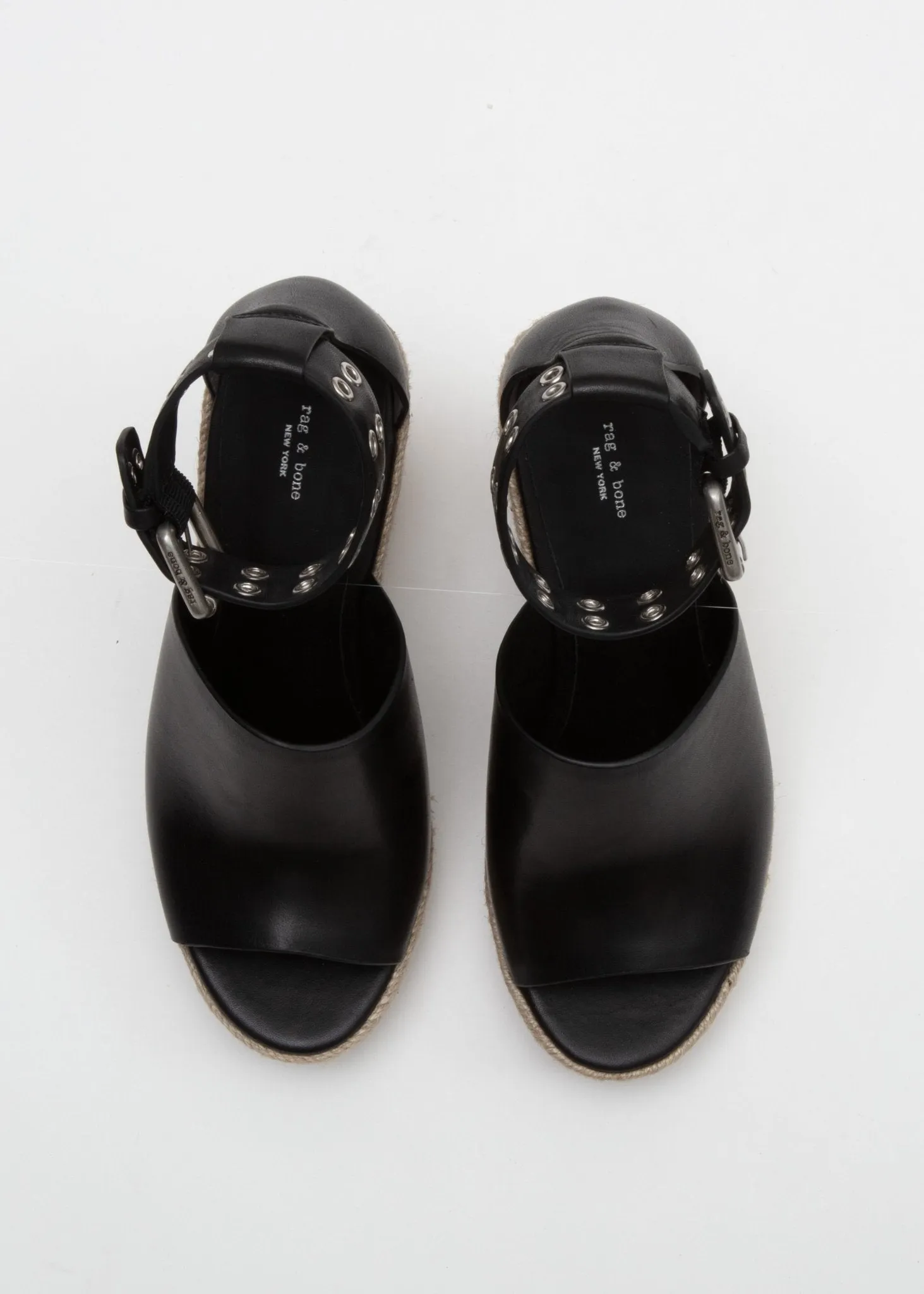 Anteros Espadrille Wedge - Leather in Black