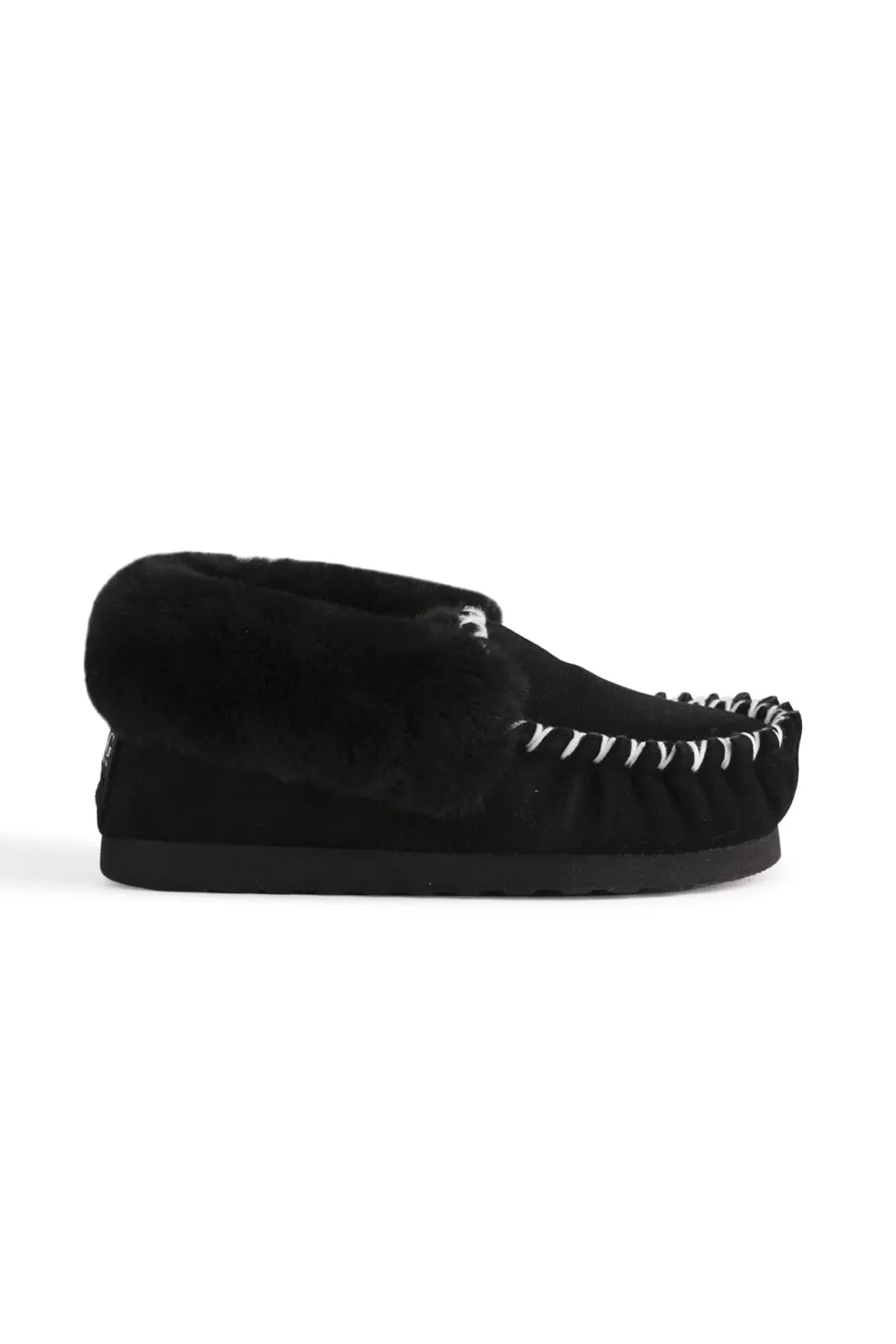 AUS WOOLI HAND STITCHED WOMENS SHEEPSKIN MOCCASIN - Black