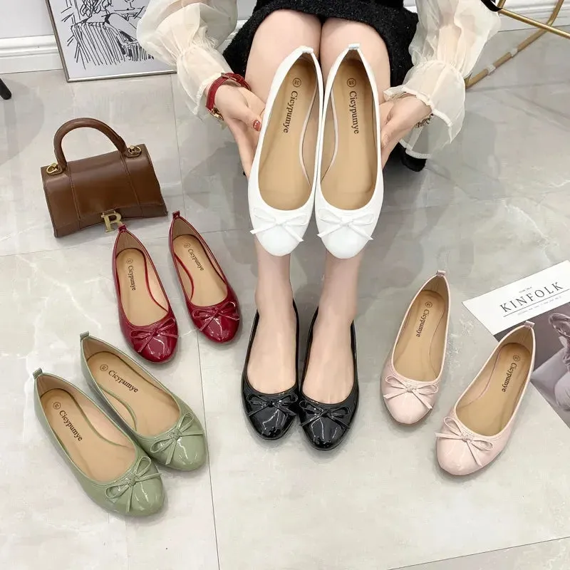 Ballet Flats Shoes Women Classics Casual Loafers Red Patent Leather Lady Fashion Design Bowknot Shoes for Woman's Spring/Autumn