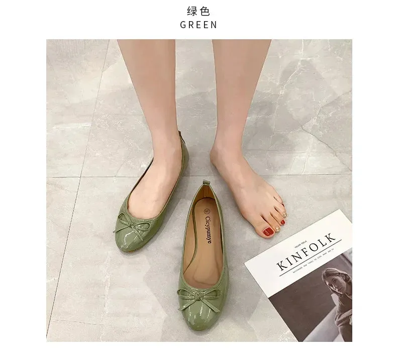 Ballet Flats Shoes Women Classics Casual Loafers Red Patent Leather Lady Fashion Design Bowknot Shoes for Woman's Spring/Autumn