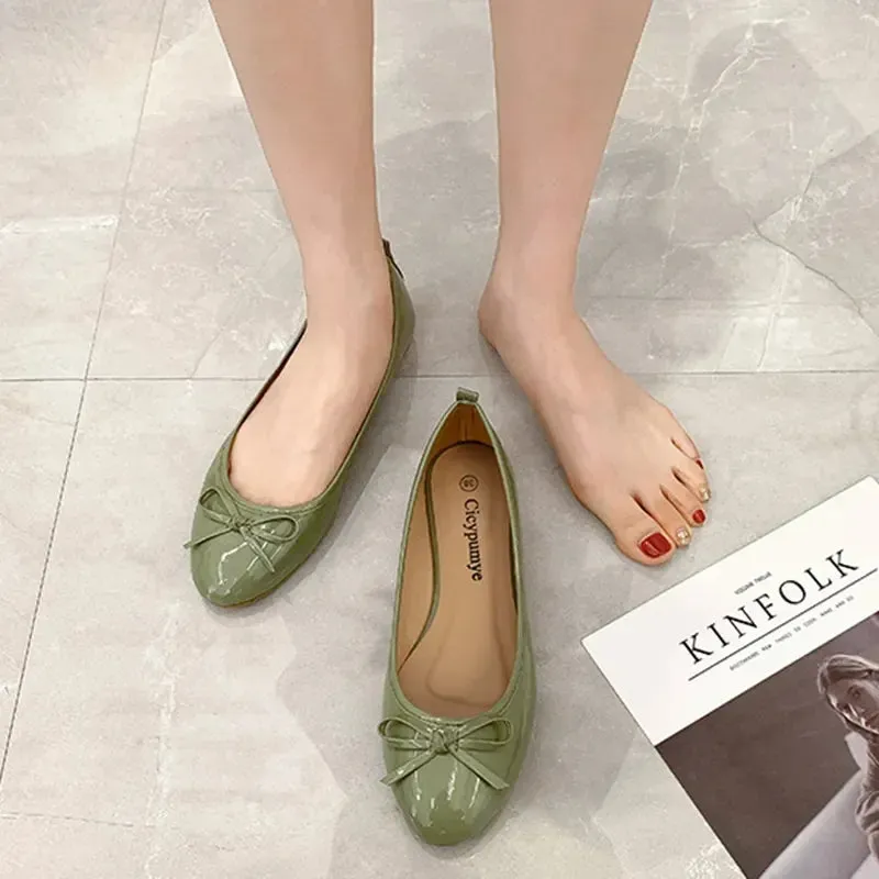 Ballet Flats Shoes Women Classics Casual Loafers Red Patent Leather Lady Fashion Design Bowknot Shoes for Woman's Spring/Autumn