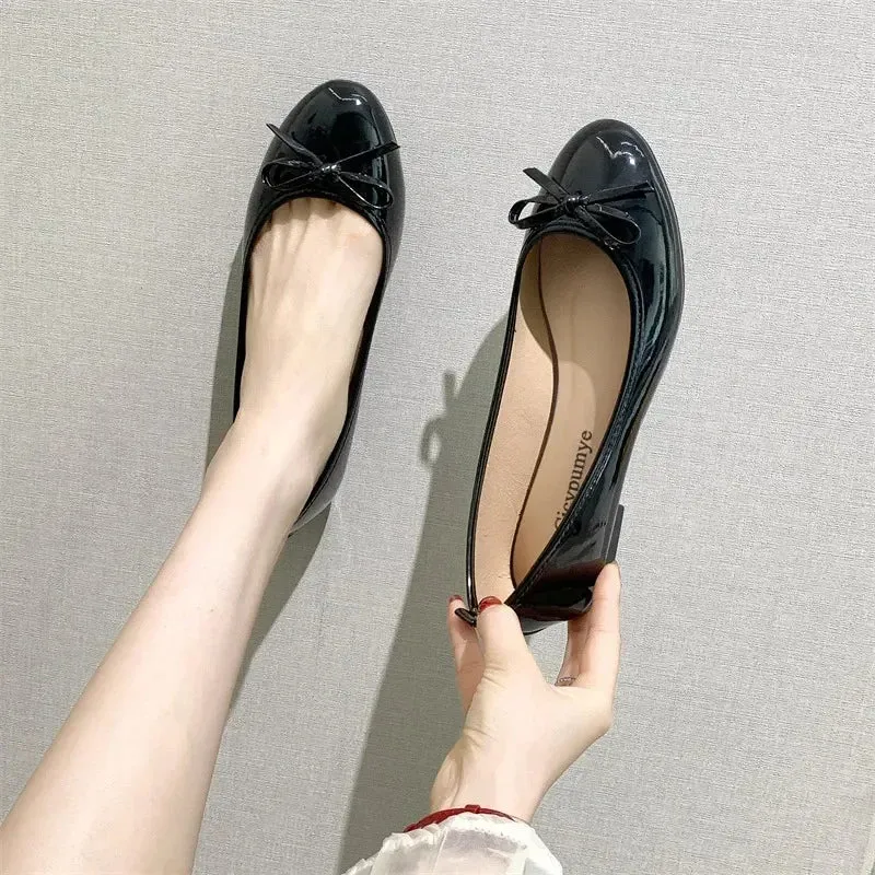 Ballet Flats Shoes Women Classics Casual Loafers Red Patent Leather Lady Fashion Design Bowknot Shoes for Woman's Spring/Autumn