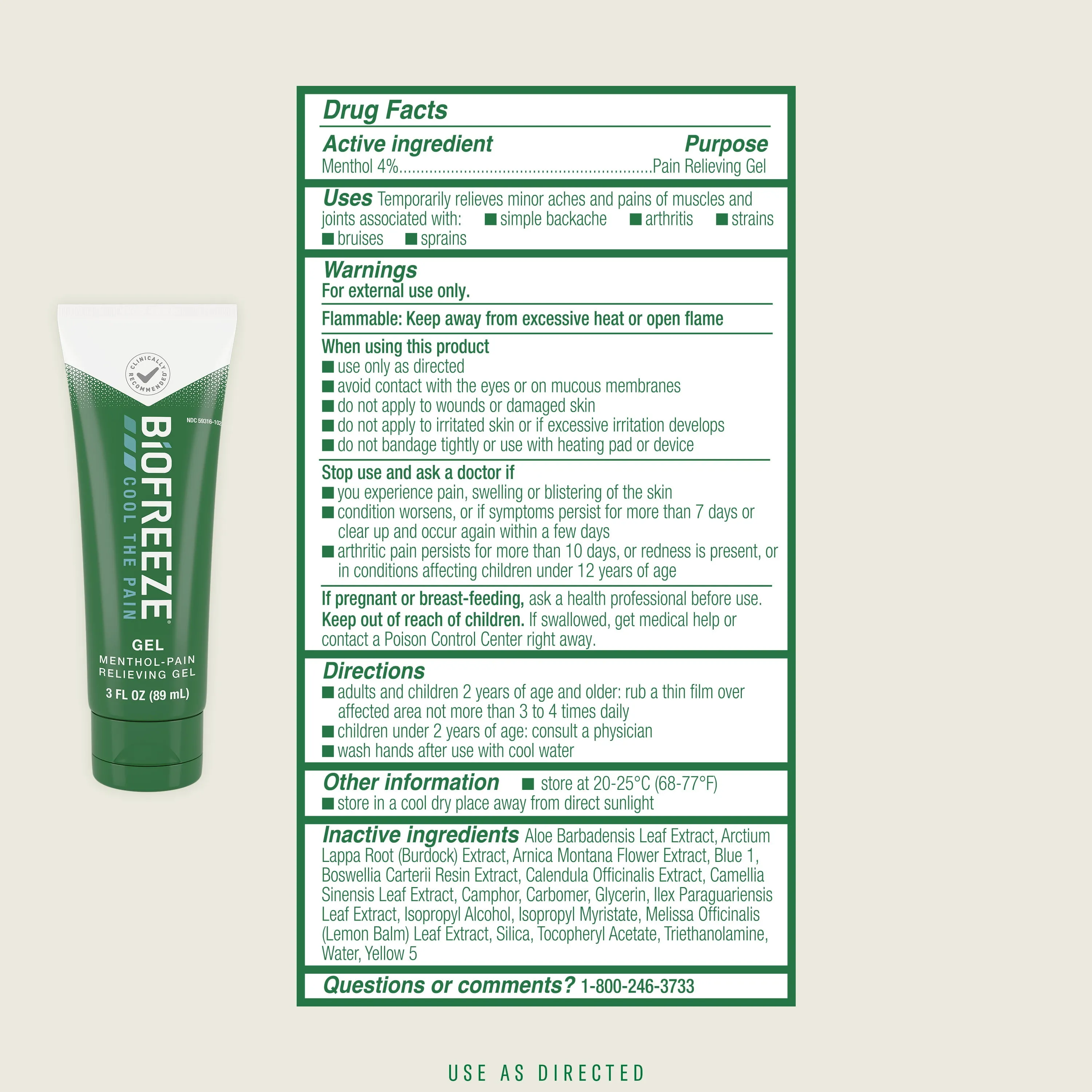 Biofreeze Pain Relieving Gel 3 oz Tube Soothes Sore Muscles and Joints