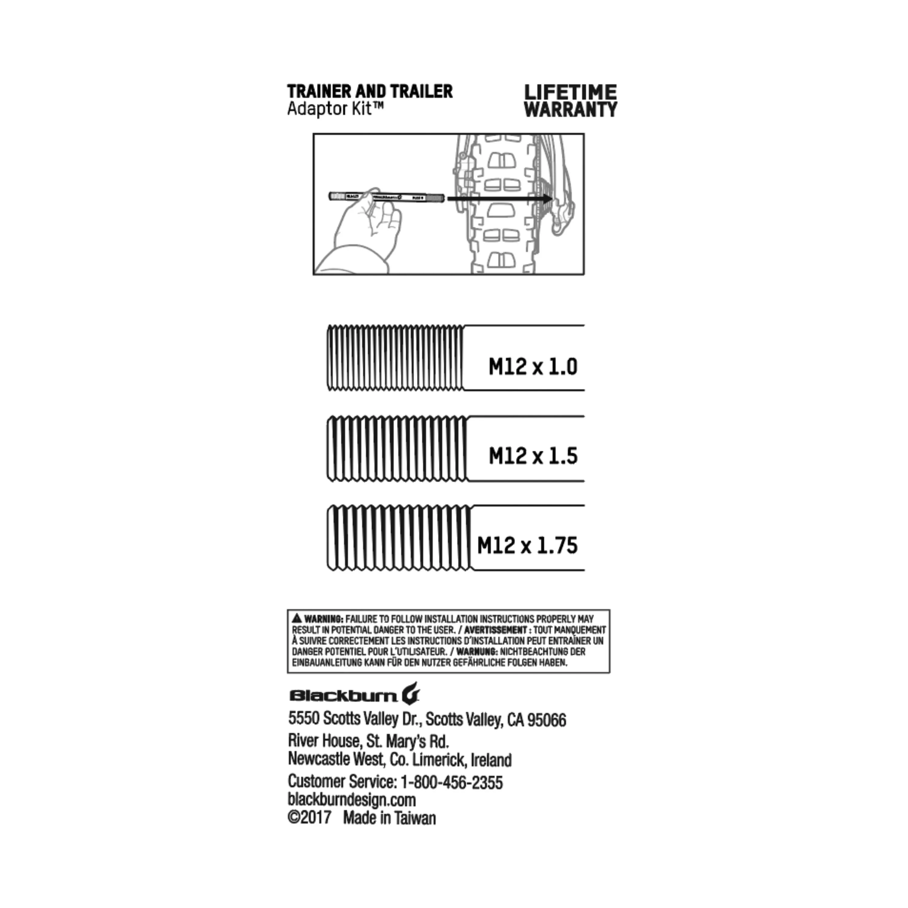 Blackburn Trainer Axle Adaptor Kit M12 X 1.0MM & M12 X 1.75MM