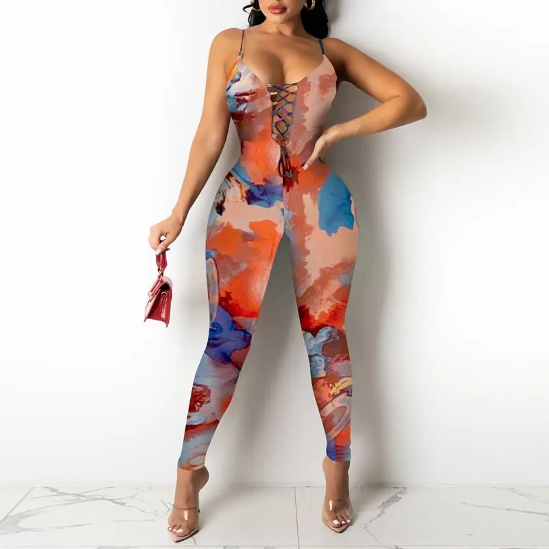 Butterfly Pattern Sleeveless Bandage Jumpsuit