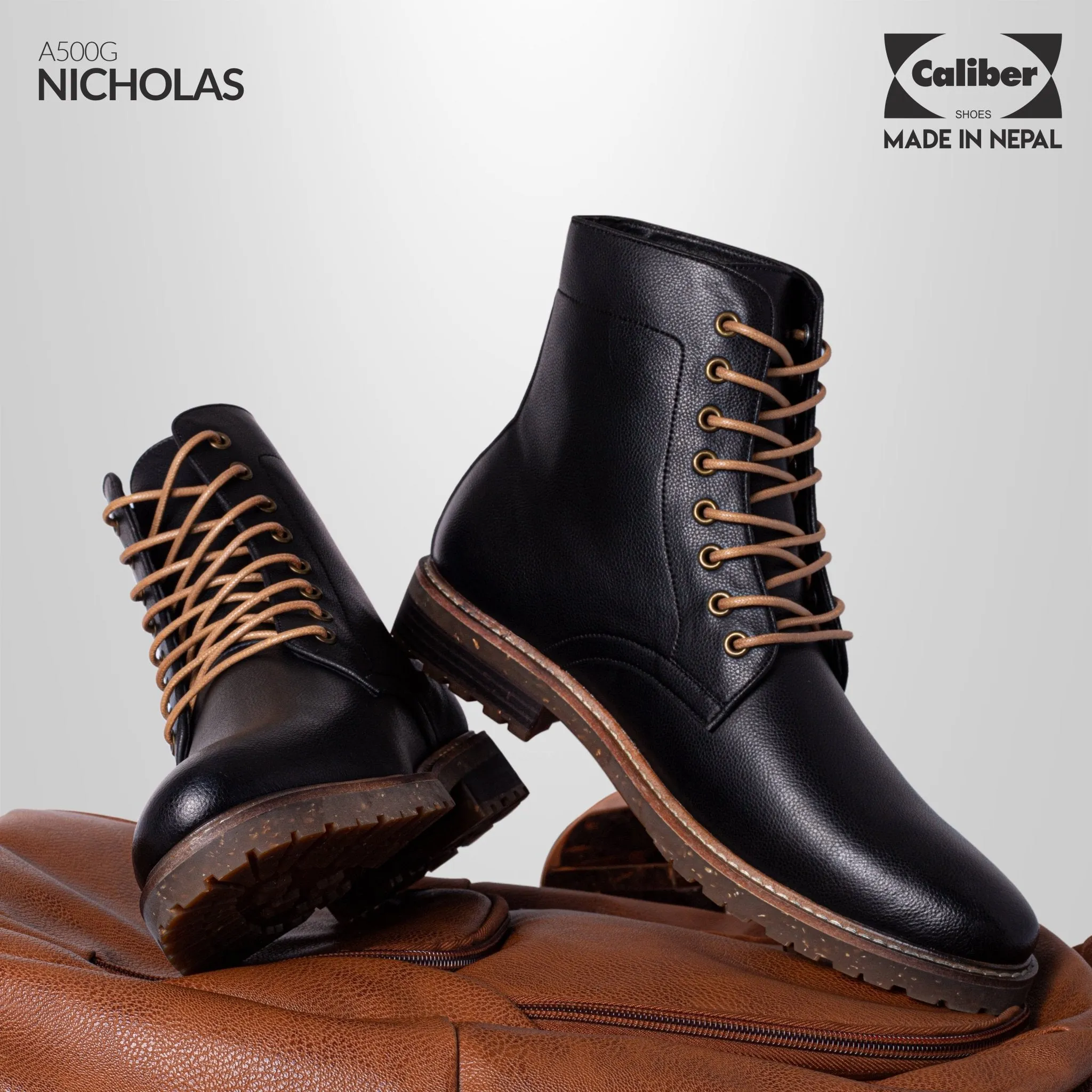 Caliber Shoes Black Lace Up Boots For Men (NICHOLAS A500G)