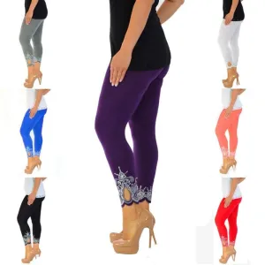 Capri Length Leggings with Decorative Cuffs
