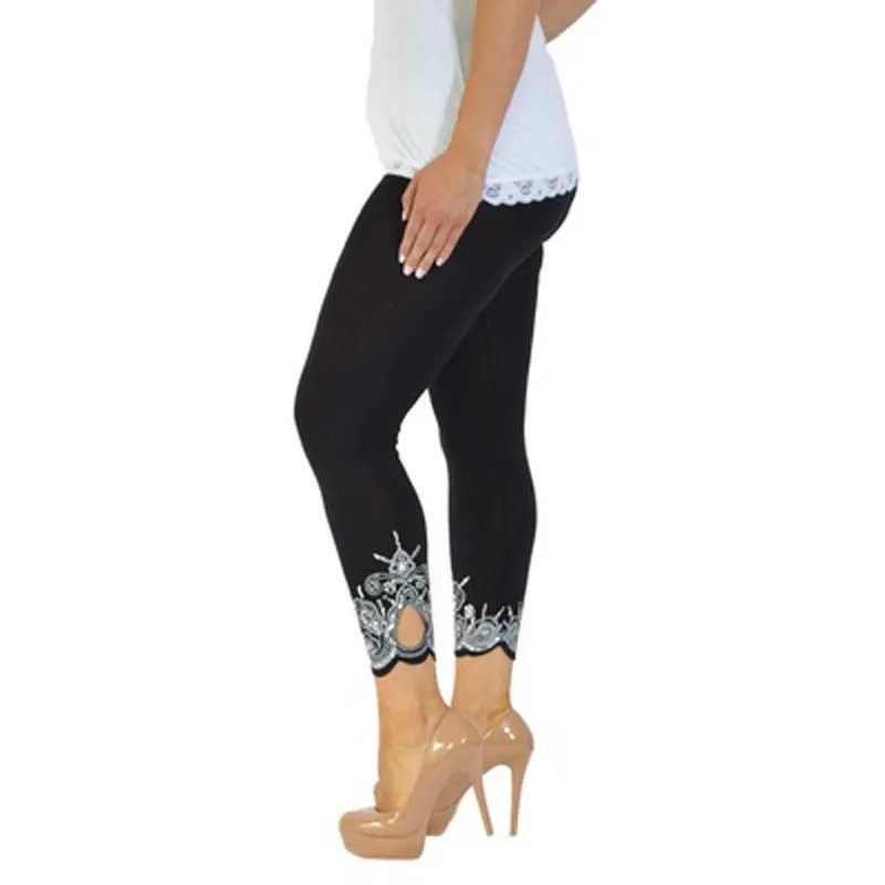 Capri Length Leggings with Decorative Cuffs