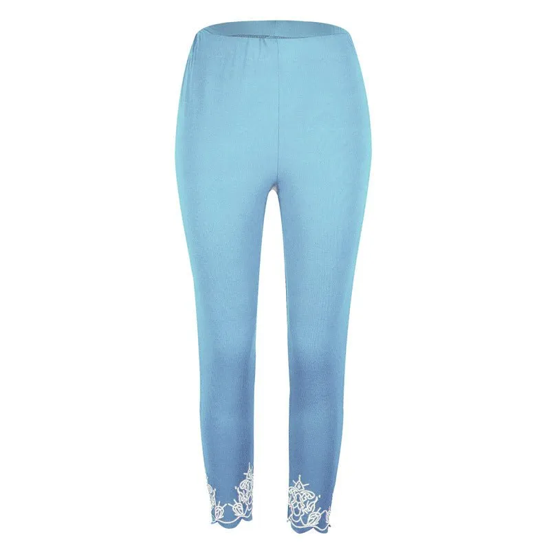 Capri Length Leggings with Decorative Cuffs