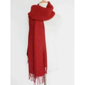 Casual Pleated Tassel Long Scarf - Red