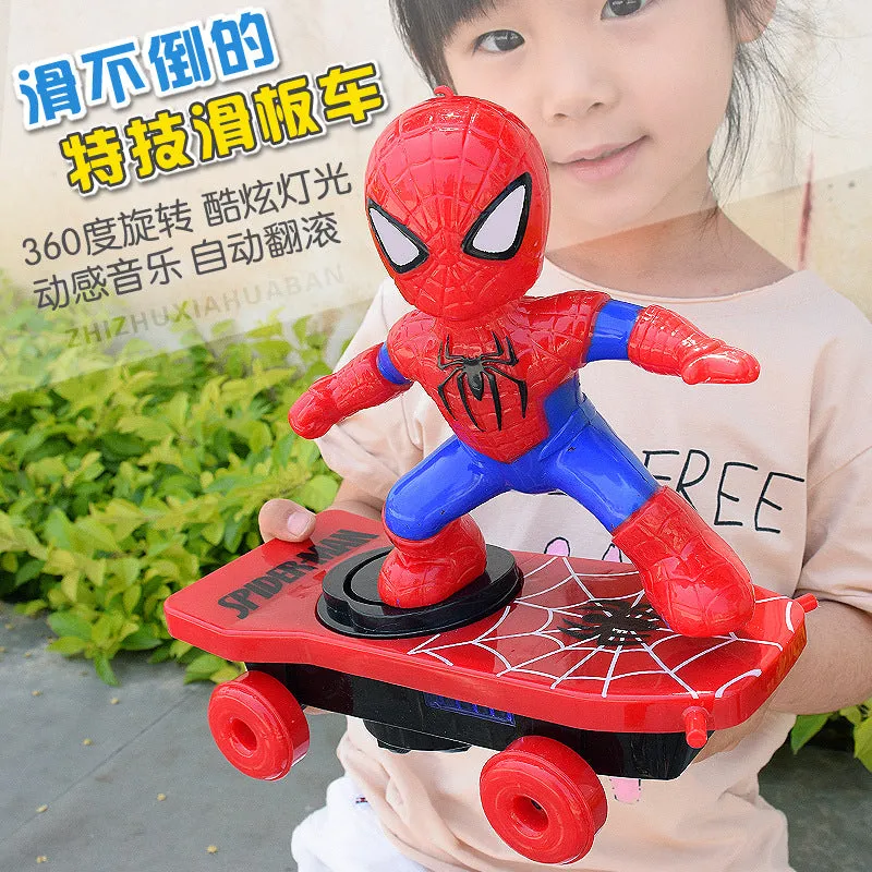 Children Cartoon Movie Figure Simulation Scooter Electric Rotating Tumble Toys Captain America scooter