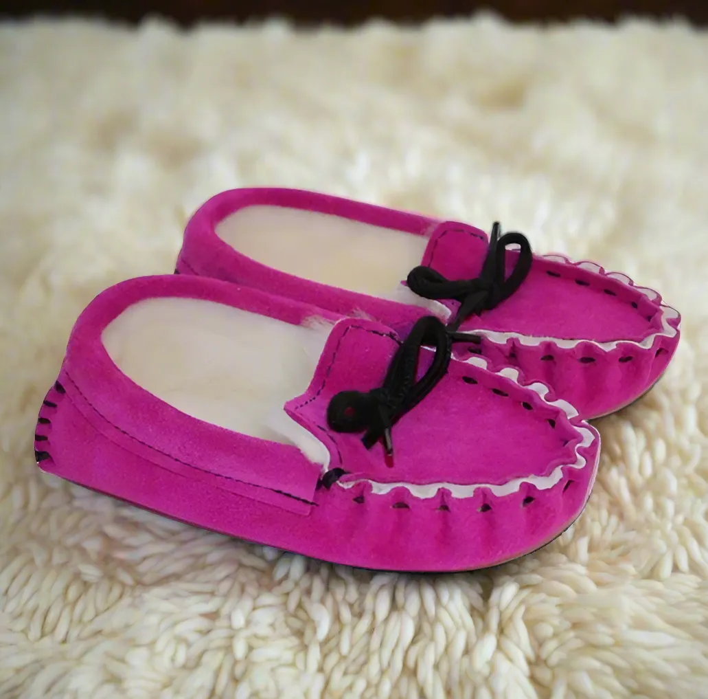 Children's Moccasin Sheepskin Slippers - Handmade from Real and Genuine Sheepskin