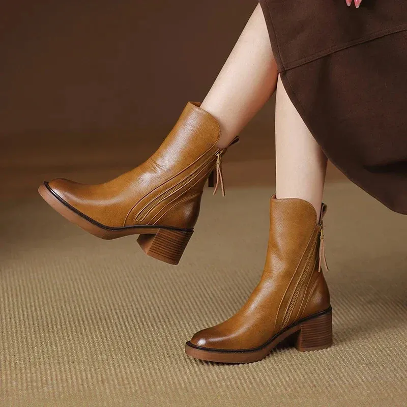 Chunky Zip Block Heel Boots