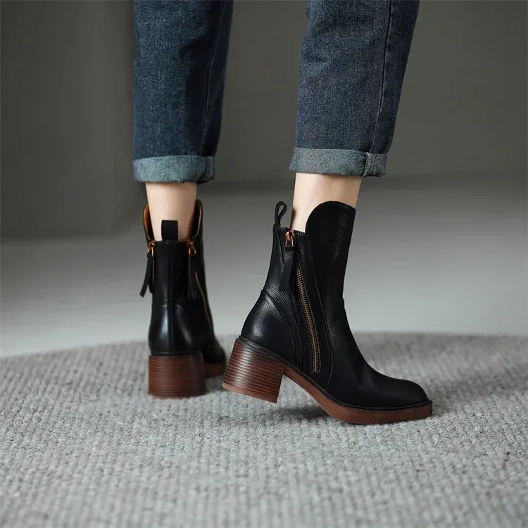 Chunky Zip Block Heel Boots