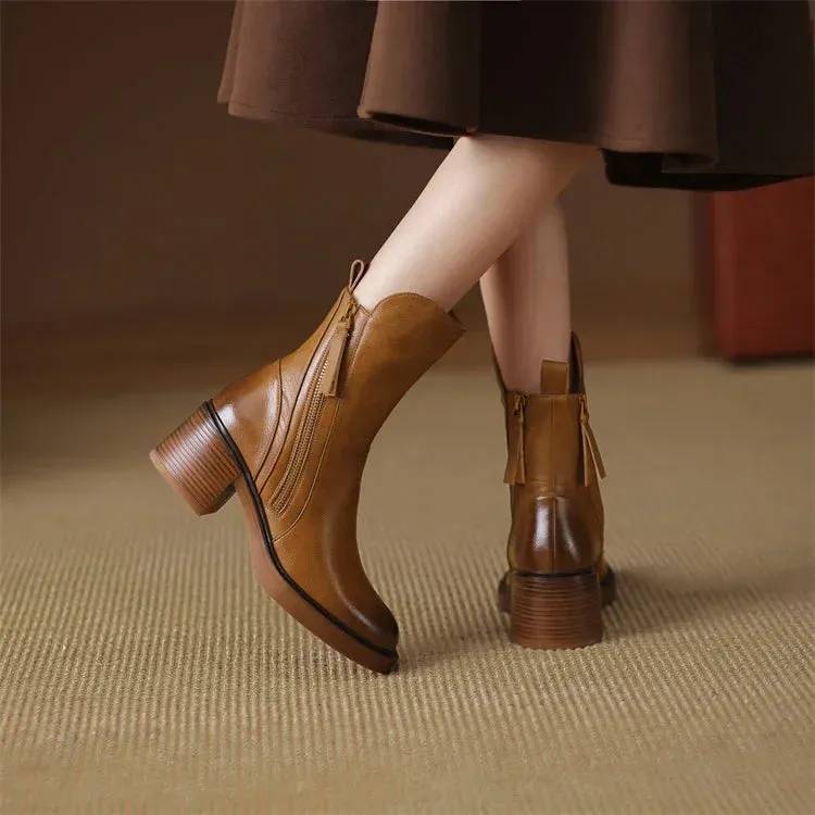 Chunky Zip Block Heel Boots