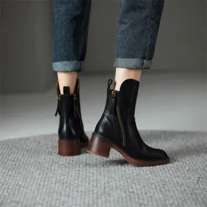 Chunky Zip Block Heel Boots