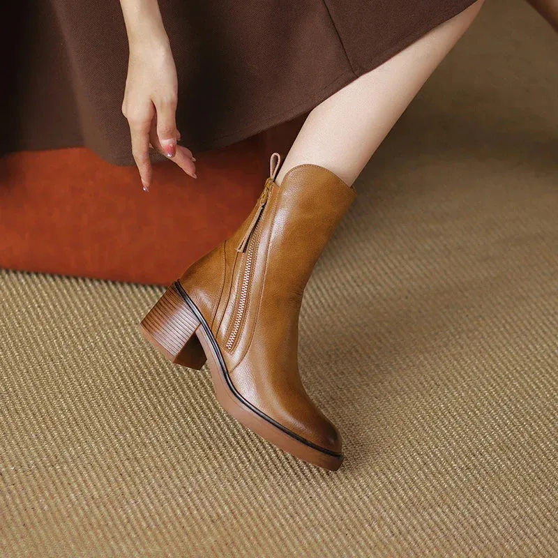 Chunky Zip Block Heel Boots