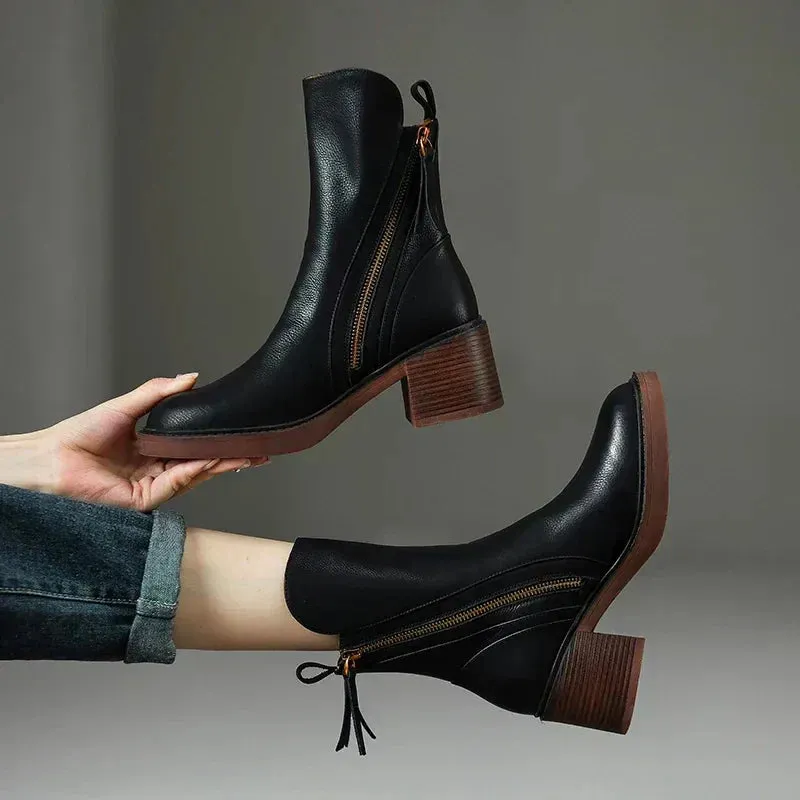 Chunky Zip Block Heel Boots