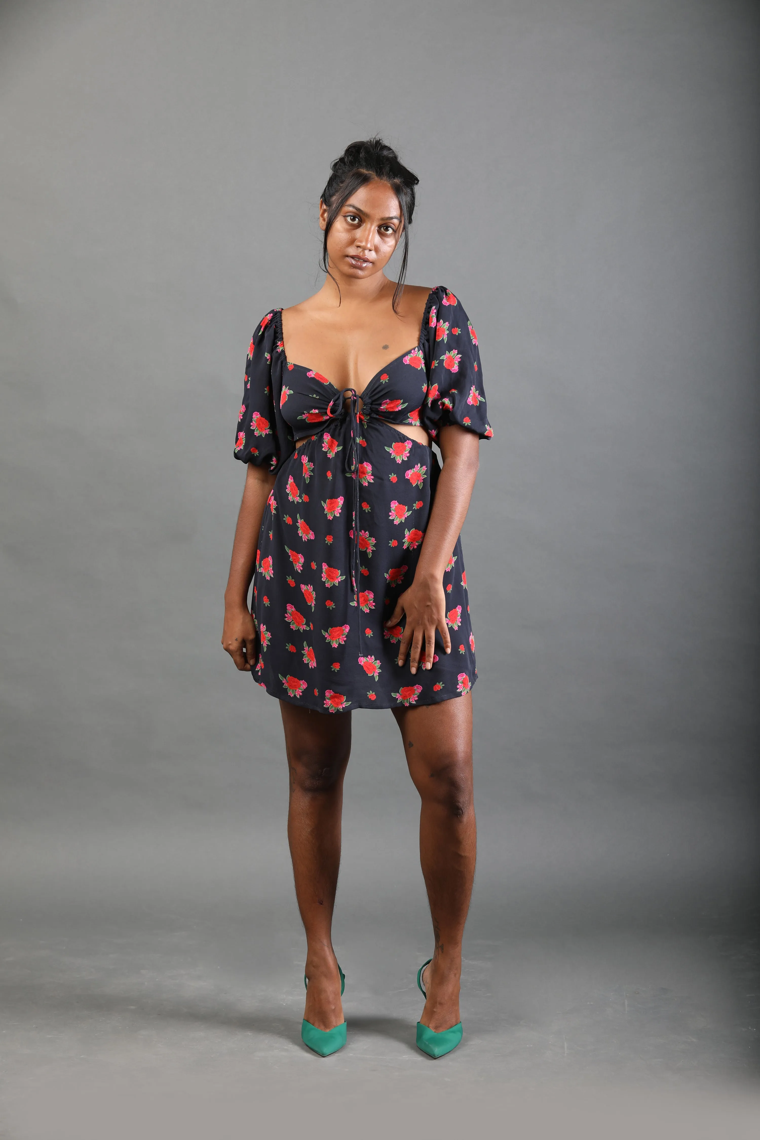 Cut Out Short Dress - Rose Bloom