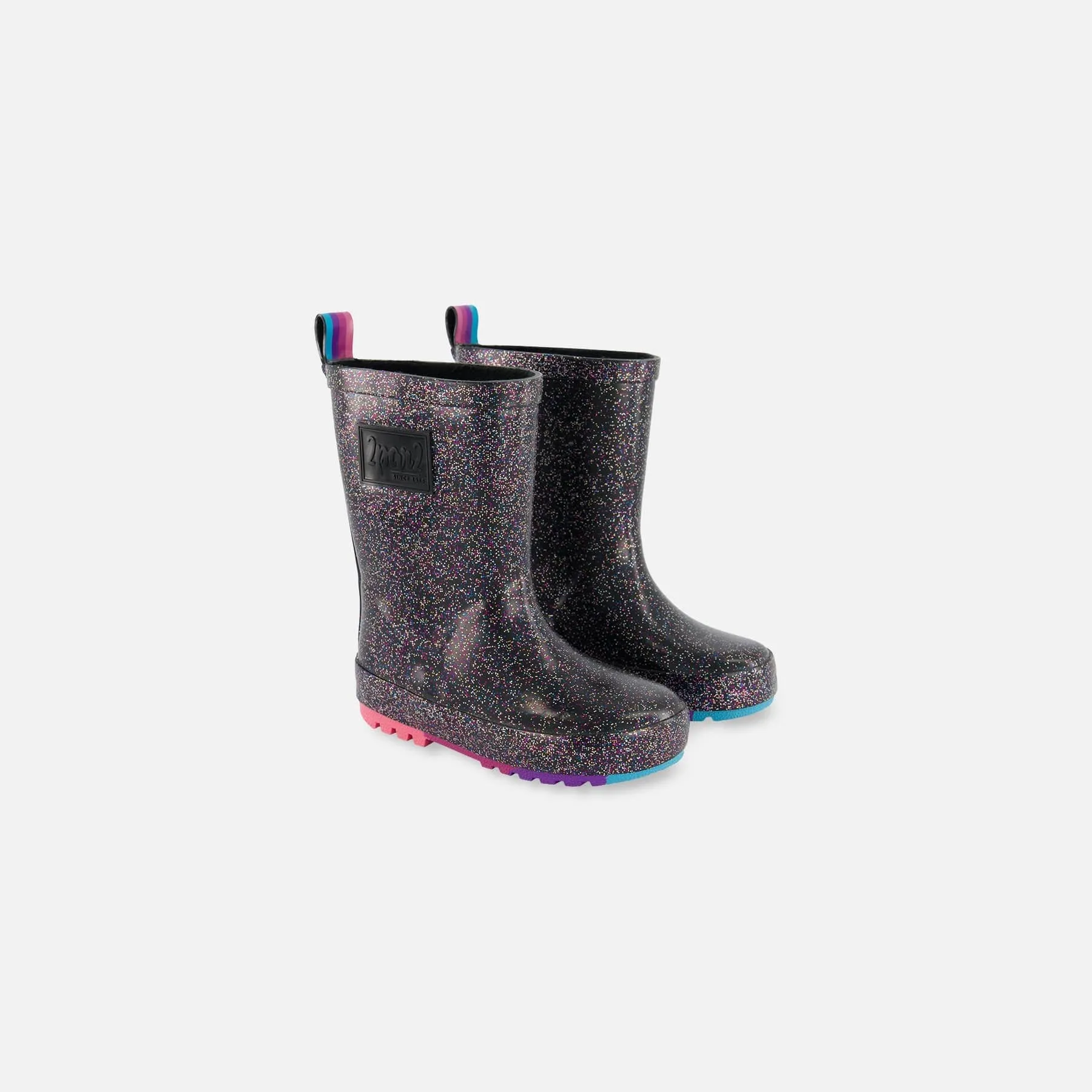 Deux Par Deux Rain Boots - Black Glitter