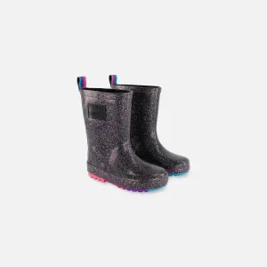 Deux Par Deux Rain Boots - Black Glitter