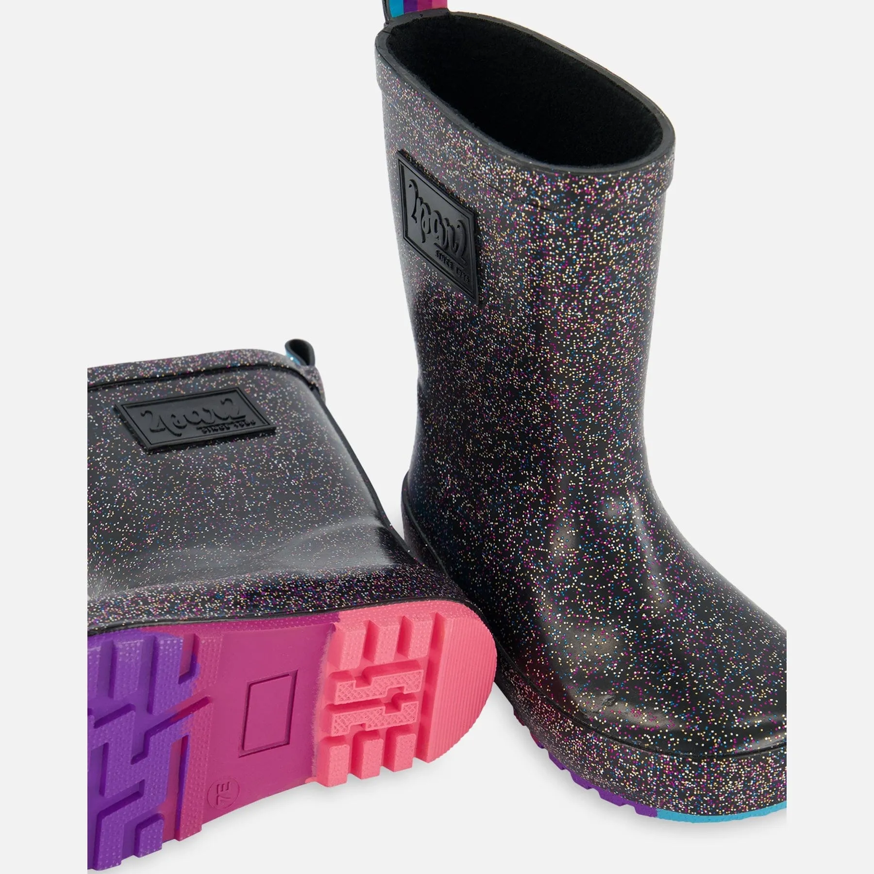 Deux Par Deux Rain Boots - Black Glitter