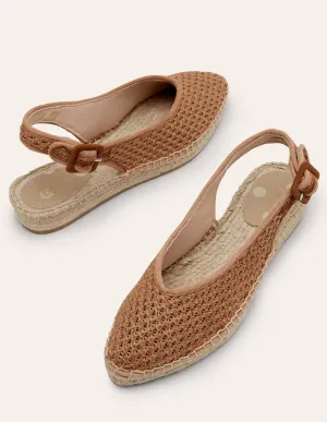 Espadrille-Riemchensandalen-Hellbraun, Gewebt
