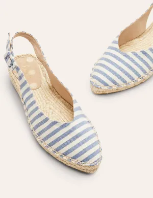Espadrille-Riemchensandalen-Marokkoblau, Gestreift