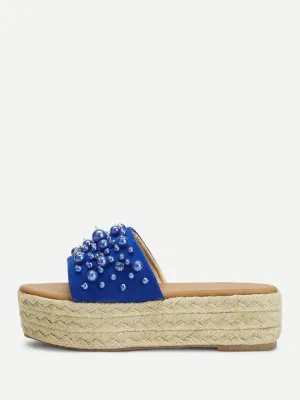 Faux Pearl Espadrille Platform Wedges