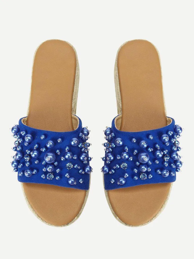 Faux Pearl Espadrille Platform Wedges