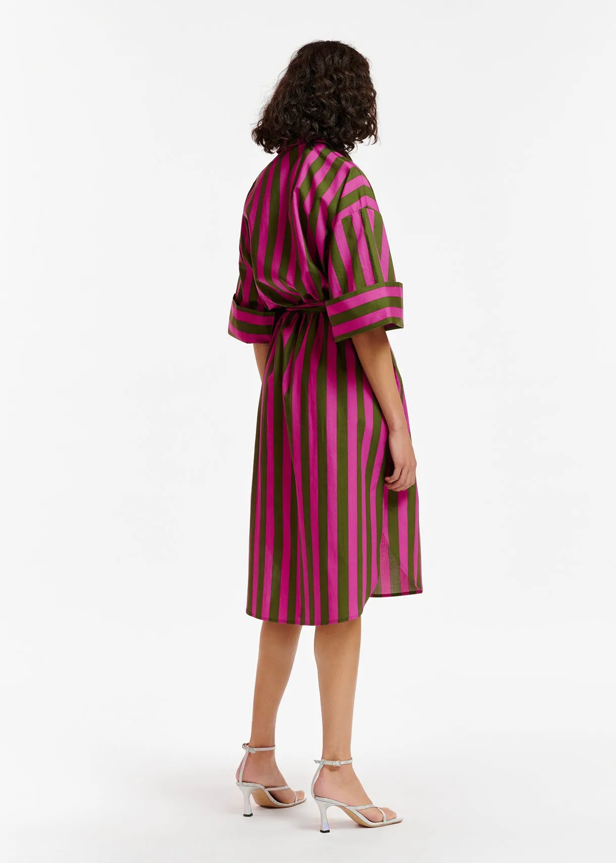 Green and purple striped cotton shirt dress