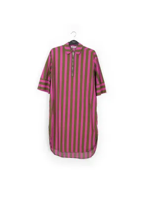 Green and purple striped cotton shirt dress